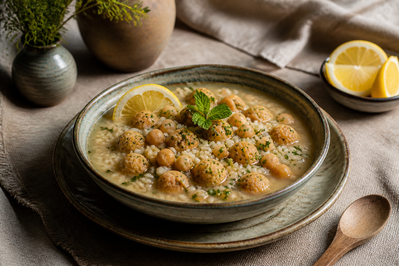Limonlu Topalak Aşı — Etsiz Bulgur Köfteli — Uşak Sofrası yemek fotoğrafı